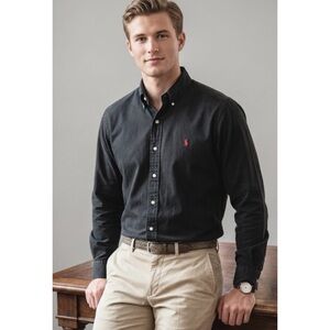 RALPH LAUREN MENS BLAKE BUTTON DOWN SHIRT M RED PONY VINTAGE BLACK COTTON MINT